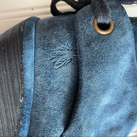 FLY LONDON Navy Suede Yama Tie Wedge Ankle Boots - Picture 2 of 7